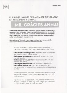 Agraïment de pares i mares a l'Ana!